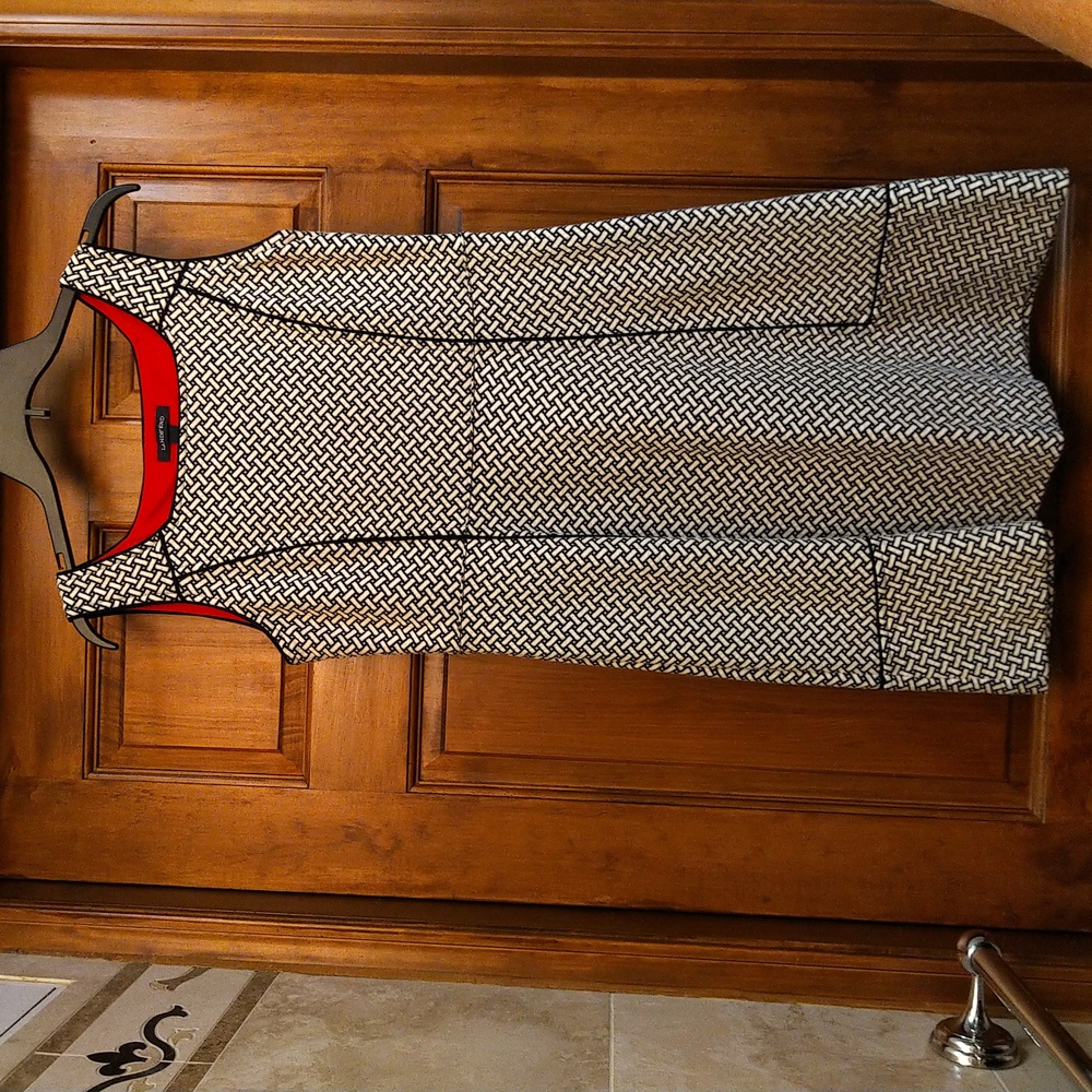 Lands End sleeveless black and white basket weave patterned dress 8P